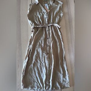 Thread Supply Tencel button down midi belted dress is Sandy Khaki - large NWT